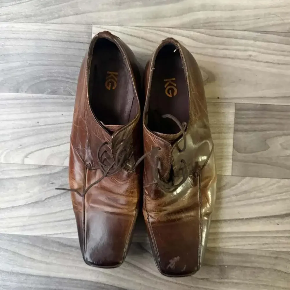 Vintage KG Brown Leather Square Toe Oxford Dress Shoes